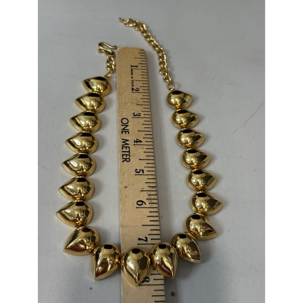 Vintage Liz Claiborne Gold Tone Chunky Puff Heart Choker Statement Necklace - Picture 12 of 13